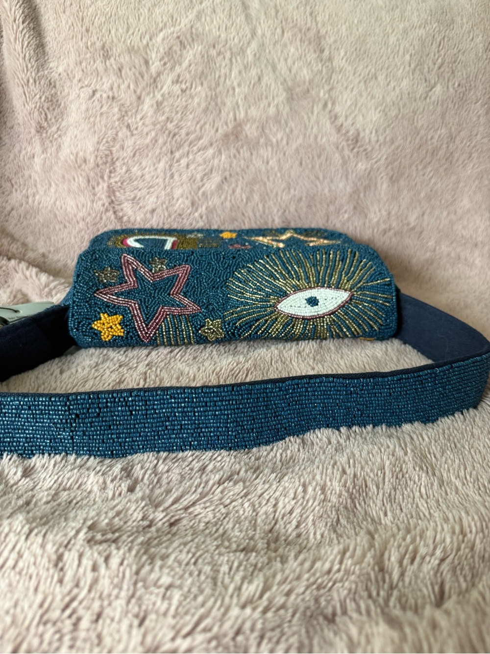 🌙 Viral NWT Beaded Navy Star & Heart Shoulder Bag - Picture 5 of 11